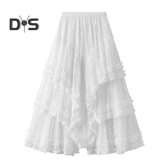 

Женская юбка-торт, эластичная, с высокой талией, асимметричная, жаккардовая, тюлевая, однотонная, А-силуэт, длинная юбка белый