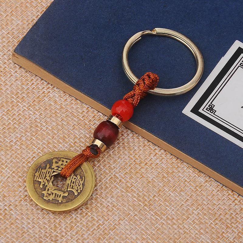 Zodiak Benming Buddha Nyckelring med Åtta Skyddsgudar & Fem Kejsarmynt Ihålig Kalebass Design