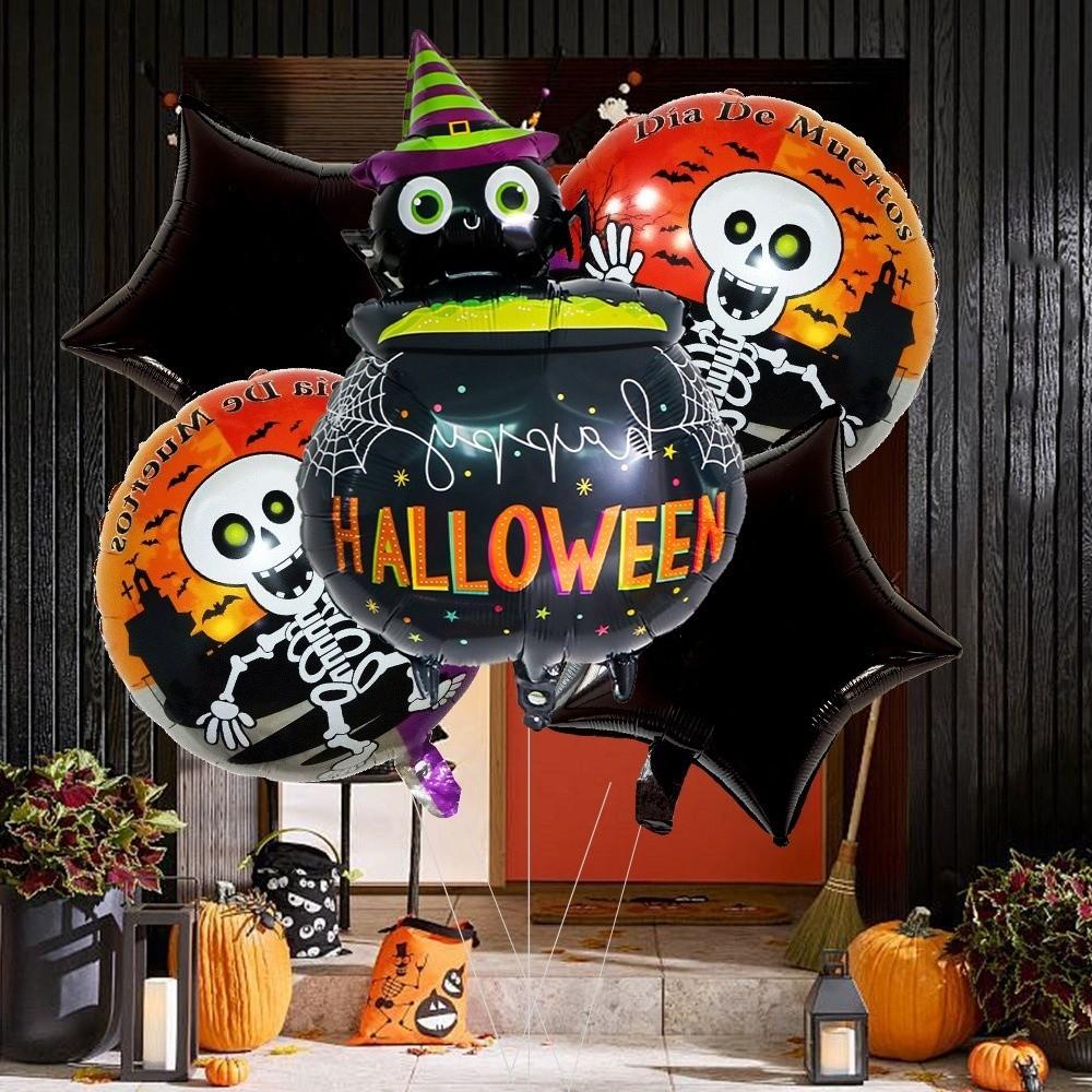 5Pcs Skull Motif Aluminum Foil Balloons Ghost Design Air Inflatable Balloons  Halloween Party