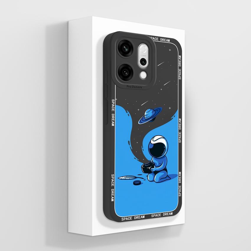 Case For Oppo Reno14 13 12 11 10 2 Pro 2Z 13F Phone Cover Cute Astronaut Pattern Soft Slim Liquid Silicone Dustproof Protective Shell For Oppo Housing