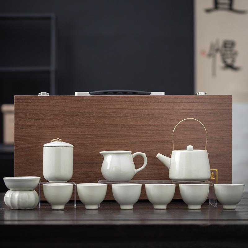 Ru Kung Fu Teegeschirr Haushalt Keramik Teekanne Teetasse Öffnungsfolie Kann Strahl Anheben Topfdeckel Schale Geschenkbox