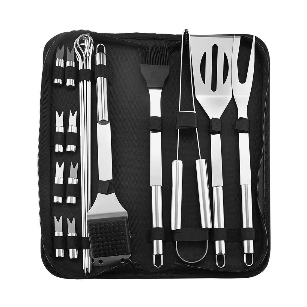 9/20 Stück BBQ Werkzeugset Edelstahl Hochleistungs- Grillzubehör-Set Grillutensilien-Set mit Canvas-Tasche für Camping Outdoor