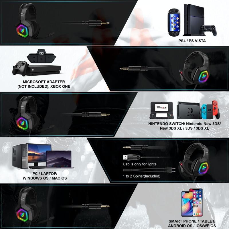 K10 Head-Mounted Professional Gaming Headset RGB Colorful Lighting Mic PC Phone PS4 XBOX Switch Gamer Wired Headphone