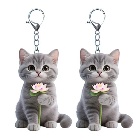 

2Pcs Keychain 2D Cat Charm Key Chain Backpacks Design Acrylic Handbags Cars Decorative Pendant