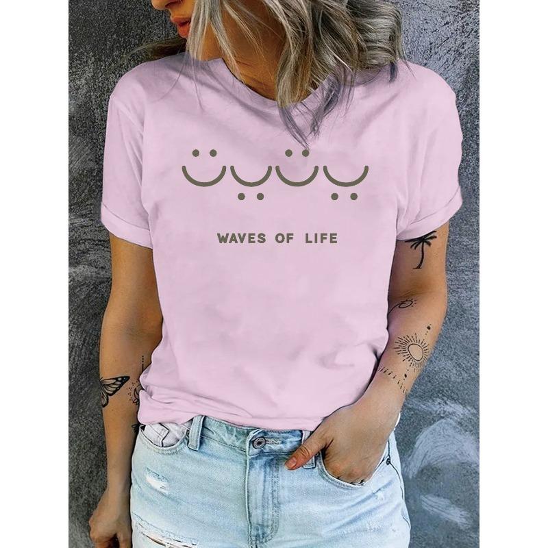 Women's Casual Crew Neck T-Shirt with Letter Print - Soft Polyester, Machine Washable