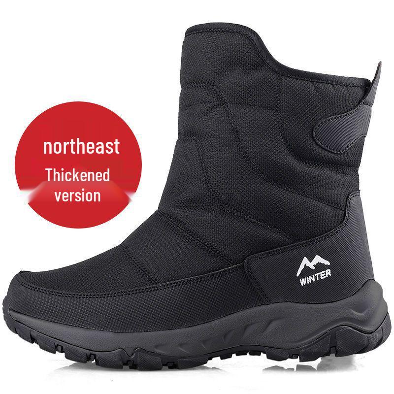 Men's High-Top Waterproof Wool Snow Boots - Warm Outdoor Ankle Cotton Shoes