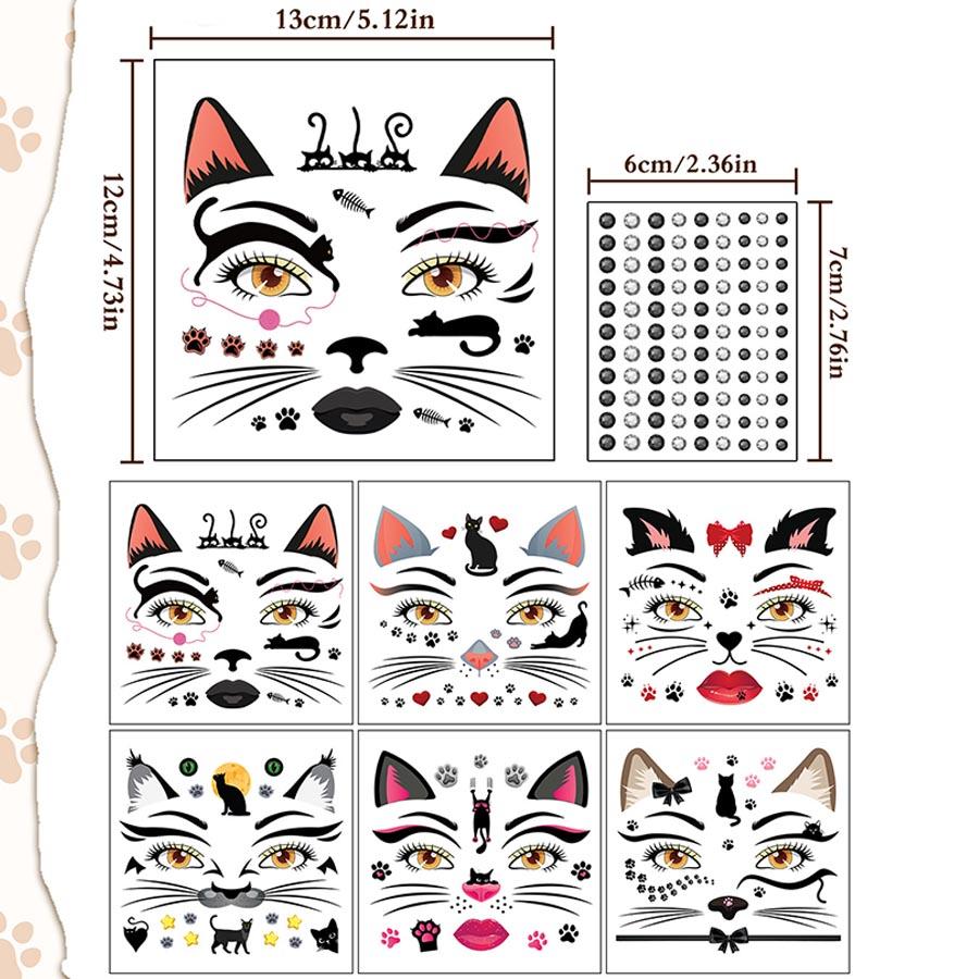 Face Tattoo Sticker Temporary Tattoo Cat For Women Temporary 7 Sheets/Set Party Decoration Waterproof  Home