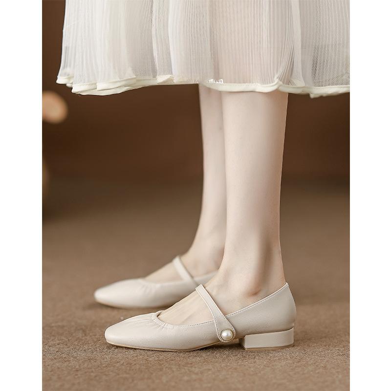 Fashion Shoes Woman Flats Autumn Pearl Decorateion Shallow Mouth Low Heels Oxfords Dress Fall Beading Summer Comfortable Leather New Mar
