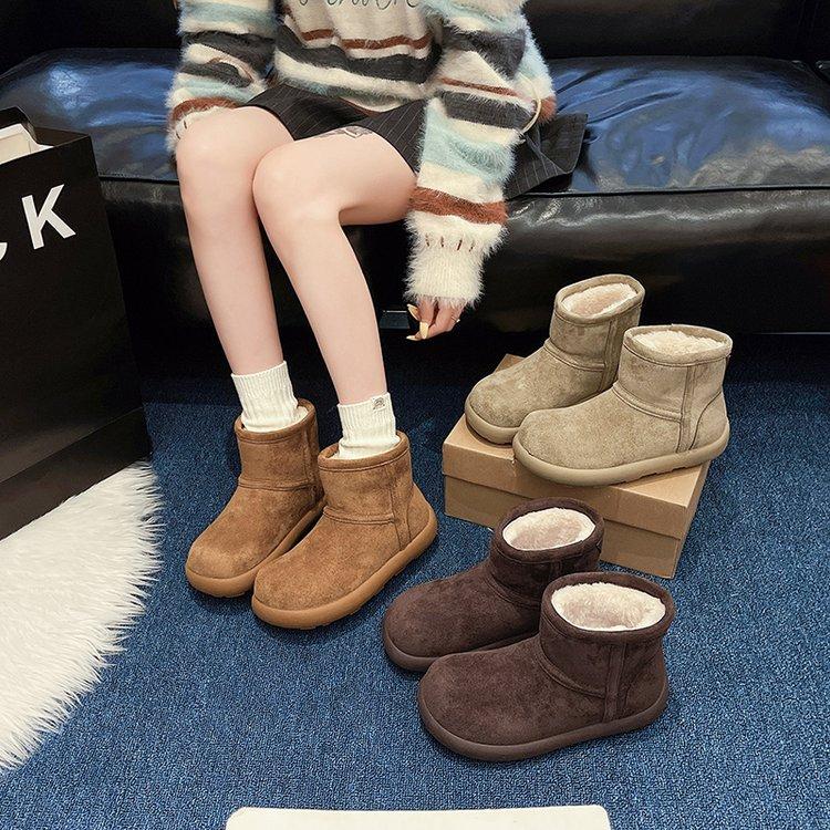 Dam Snökängor Varma Plysch Slip-on Enfärgade Mode Dam Ankelkänga Dam Vinter Bekväma Skor Halkfria