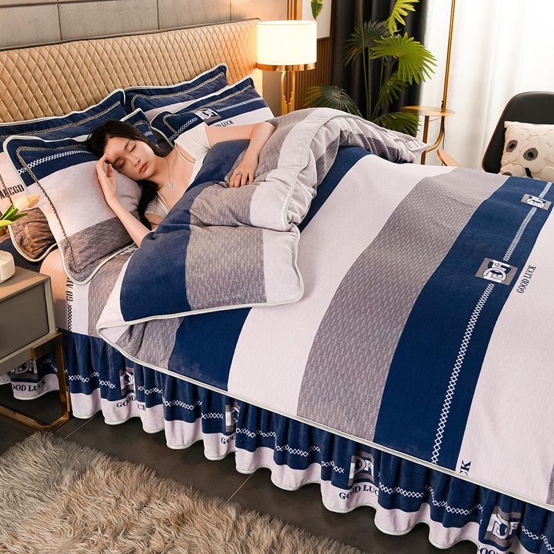 Maternal And Infant Grade Thickened Milk Fleece Four-Piece Set, Double-Sided Coral Fleece Fleece Quilt Cover, Flannel Bed Sheet