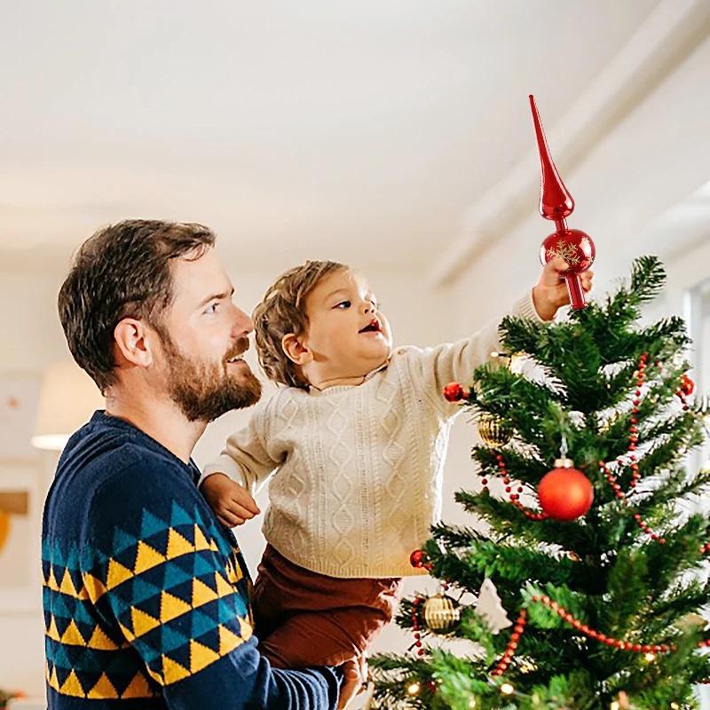 1pcs 23cm Christmas Tree Topper Red Gold Silver Tip Shaped Ornament Gourd Ball Hanging Pendant Xmas Decor For Home 2025 Navidad