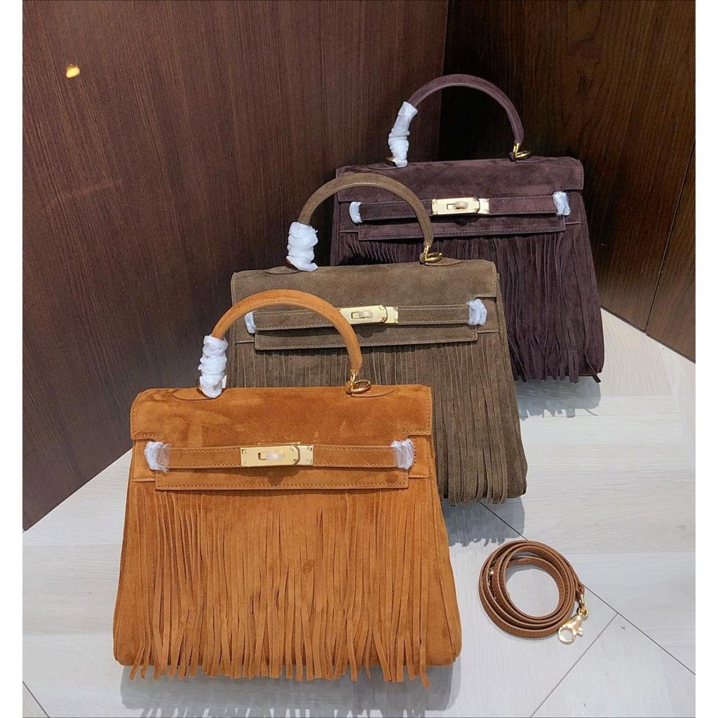 Autumn and Winter New First-layer Cowhide Suede Bag Genuine Leather Handbag Fringed Lock Commuter Shoulder Bag Women