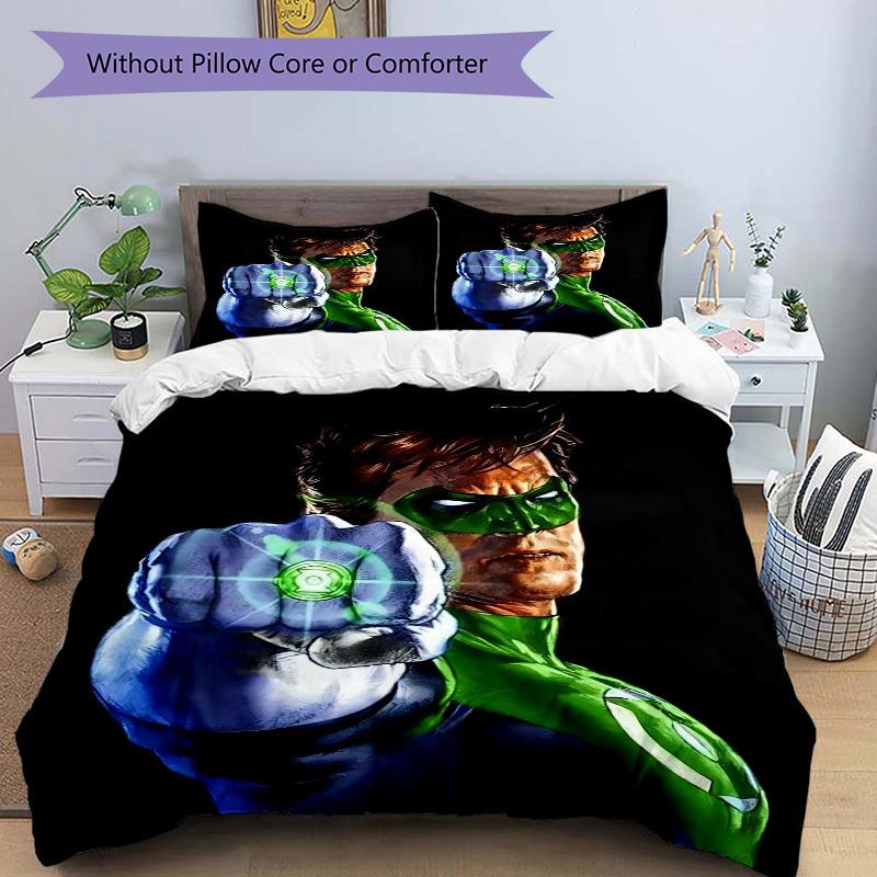 3pcs Green Lantern Ring, Superhero Cover Set,Soft Comfortable Duvet Cover,Guest Room (1*Duvet Cover + 2*Pillowcases, Without Core) yy251024008