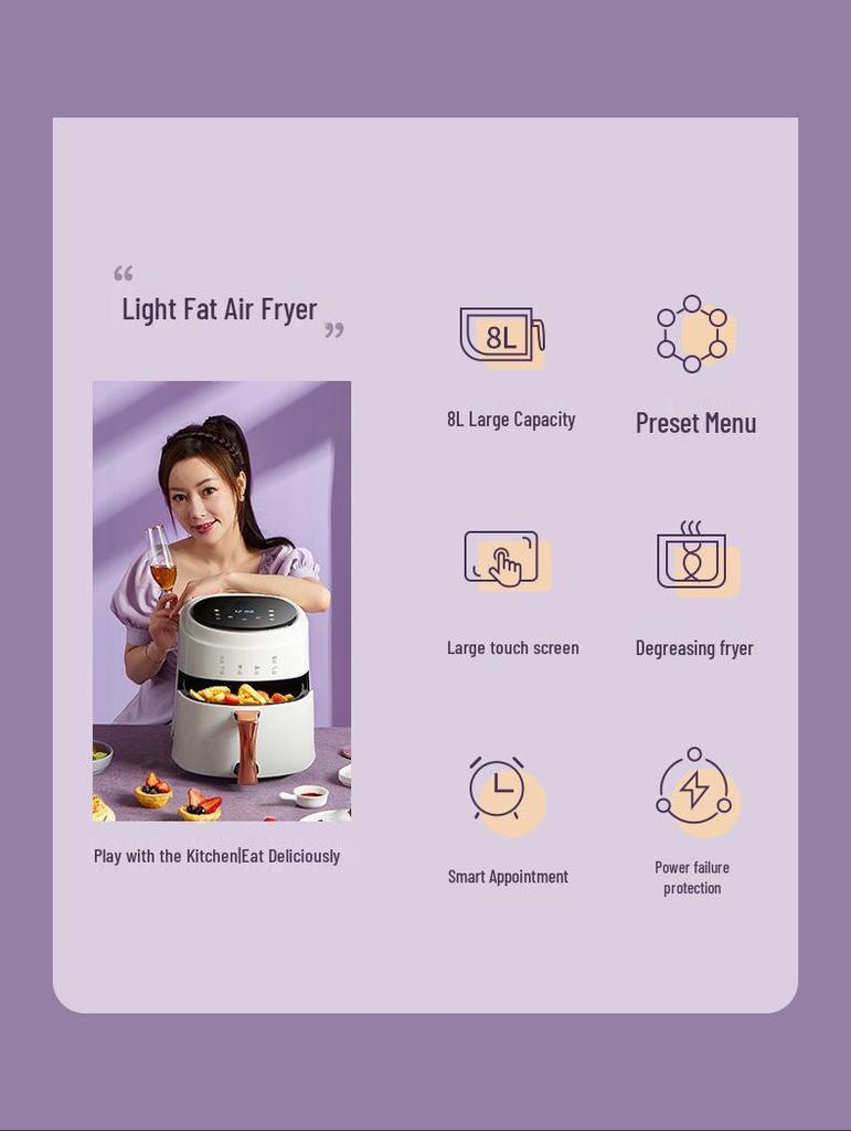 8L Smart Heißluftfritteuse: Großraum, Rauchfrei, Elektroofen mit Timer