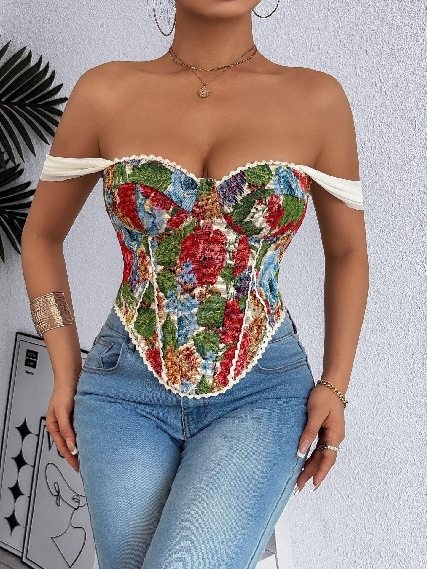 

Трендовый ретро французский жаккардовый корсетный жилет без бретелей M