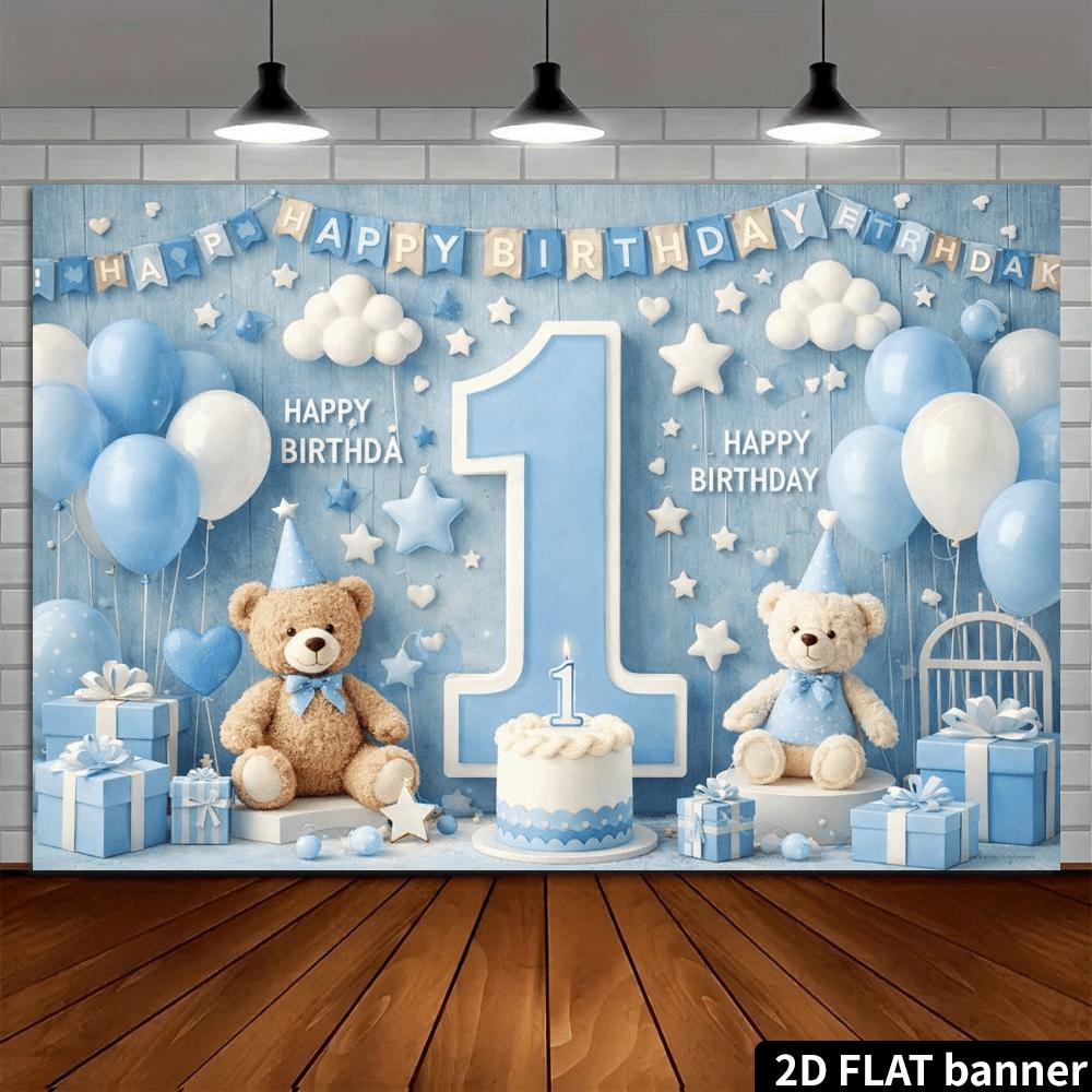 A banner bearing the inscription "Happy Birthday" and the prominent number "1" shows balloons in the background