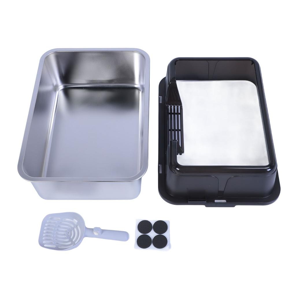 Metal Litter Box Stainless Steel 20L Easy To Clean Anti Splashing High Sided Large Kitty Litter