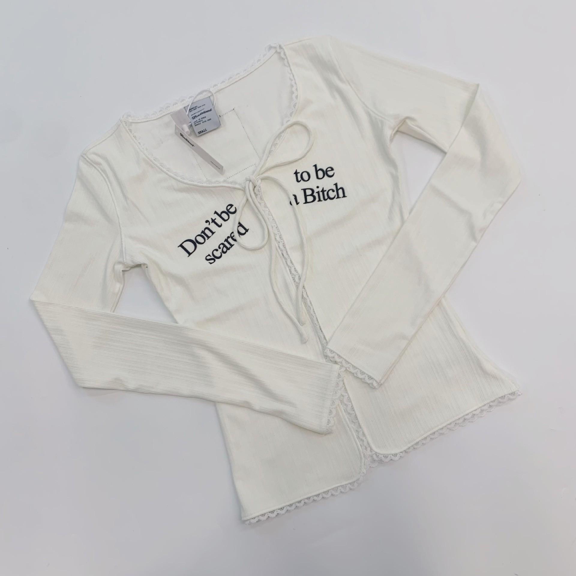 

Korean Spicy Girl Slim Lace Trim Tie-Up Cardigan Long Sleeve T-Shirt One Size