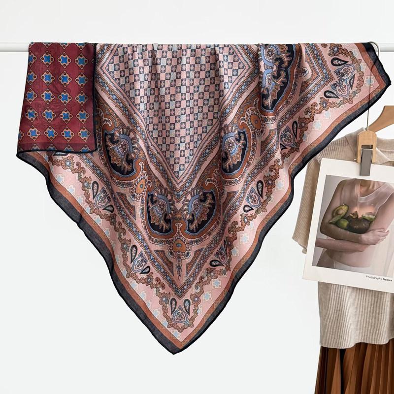 91 Retro Double-sided Velvet Large Square Scarf Women's New Spring and Autumn Foreign Style Fashion Cashew Flower Silk Scarf Neck Scarf Shawl