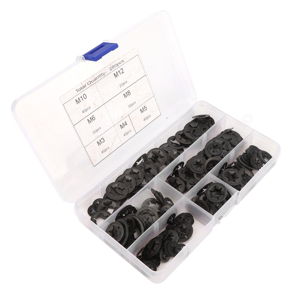 280pcs Assortment Kit Internal Tooth Lock Washer Push On Speed Clip Fastener Mechanical Fastening