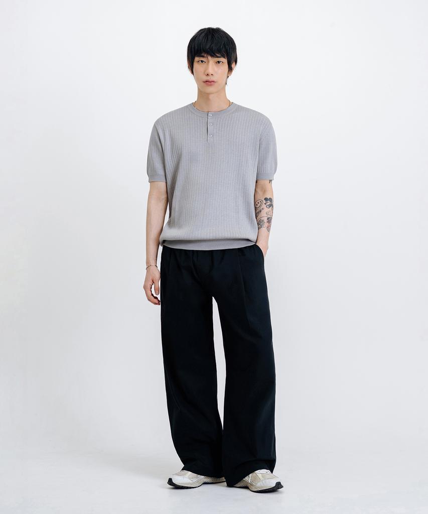 LEMAIN SECOND Linen-Like Elastic Waist Wide Pants [Black]