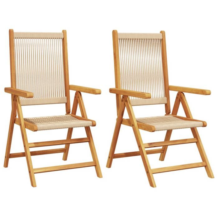 VidaXL Garden Chairs Set of 2 Beige Acacia Wood and Polypropylene, Garden Seat, Outdoor Seating, Folding Chair, 367656