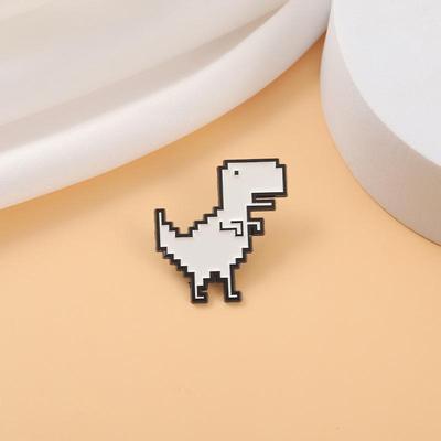 Pixel-Style White Dinosaur Brooch - Fun Metal Accessory for Bags and Clothing