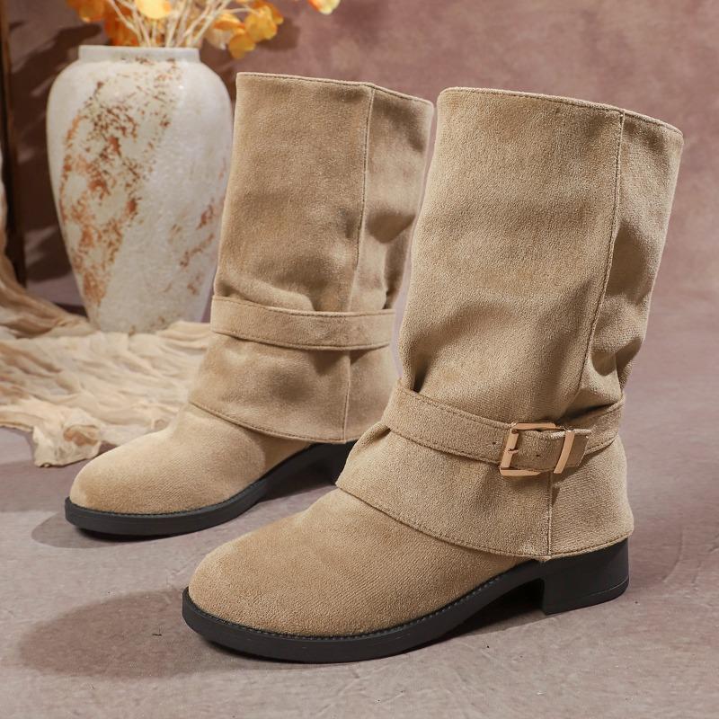 

Модные осенние металлические пряжки для ремня, ботильоны на мягкой подошве, женские модные замшевые ботильоны с круглым носком 43 хаки