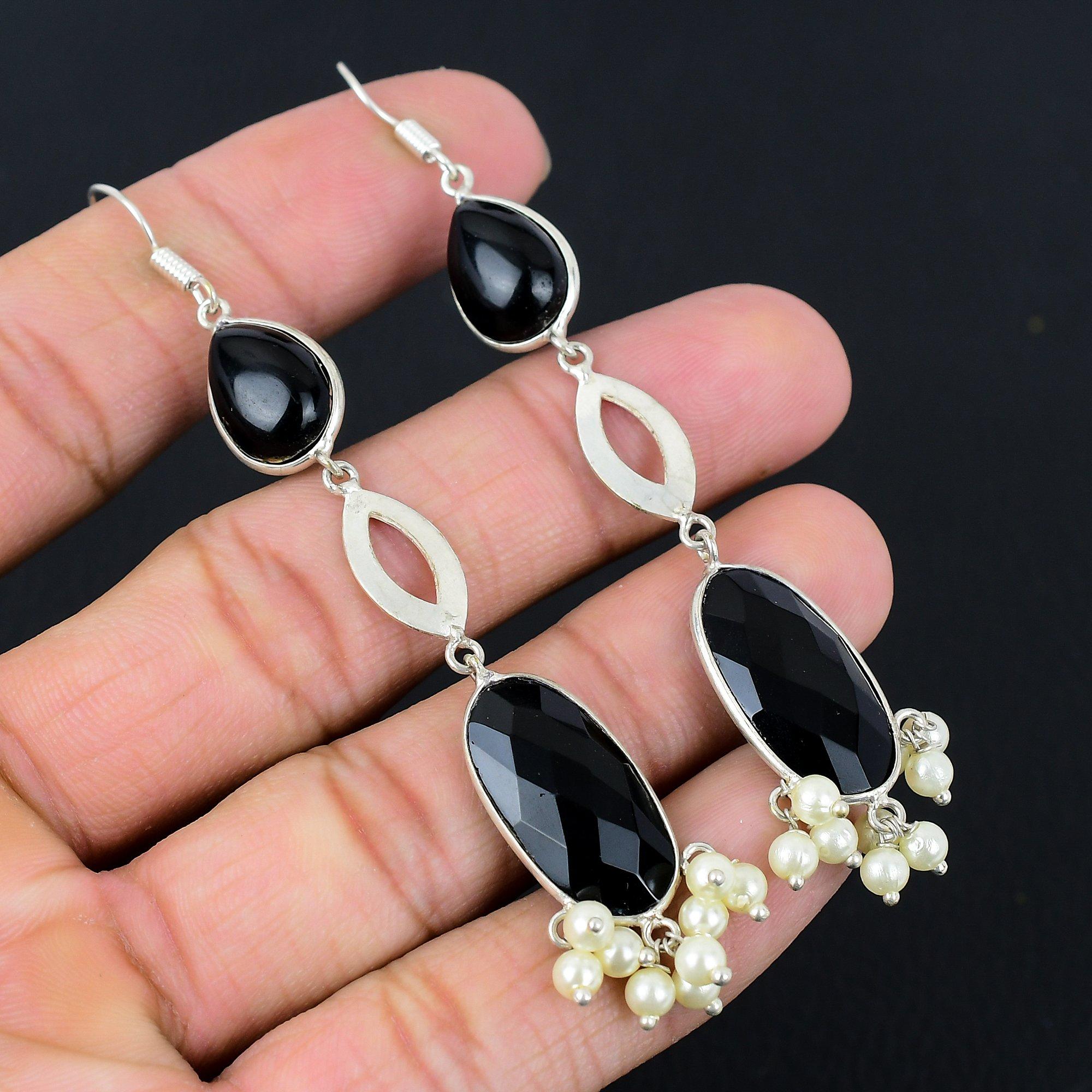 

Серьги-крючки из стерлингового серебра 925 пробы, овальные, с натуральной черной шпинелью, новые, висячие, ювелирные изделия