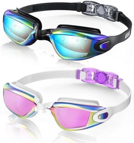 Aegend Swim Goggles 2-Pack No Leaking Anti-Fog UV Protection Mirrored Adult Men Women Wide View Outdoor