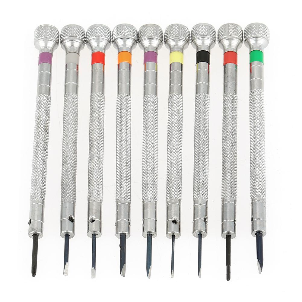 9Pcs Set Watch Slotted Screwdriver Set Repair Watchmakers Tools with Swivel Base Plate