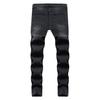 Men Jeans Ripped Holes Slim Fit Soft Breathable Button Zipper Closure Mid Waist Color Matching Hip Hop Streetwear Men Long Pants