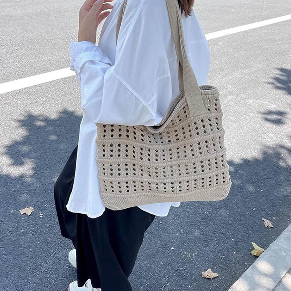 Große Kapazität Damen Strohgewebte Tasche Fauler Stil Tragetasche Einfache Gestrickte Handtasche Strand
