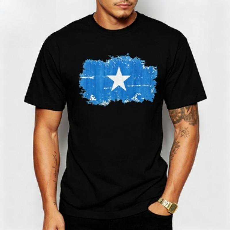 Weiches Baumwoll-Unisex-T-Shirt mit verwaschenem Somalia-Flaggen-Aufdruck Patriotische Kunst Druck Liebhaber Nationalstolz Lässiges Alltags-Outfit Oberteile
