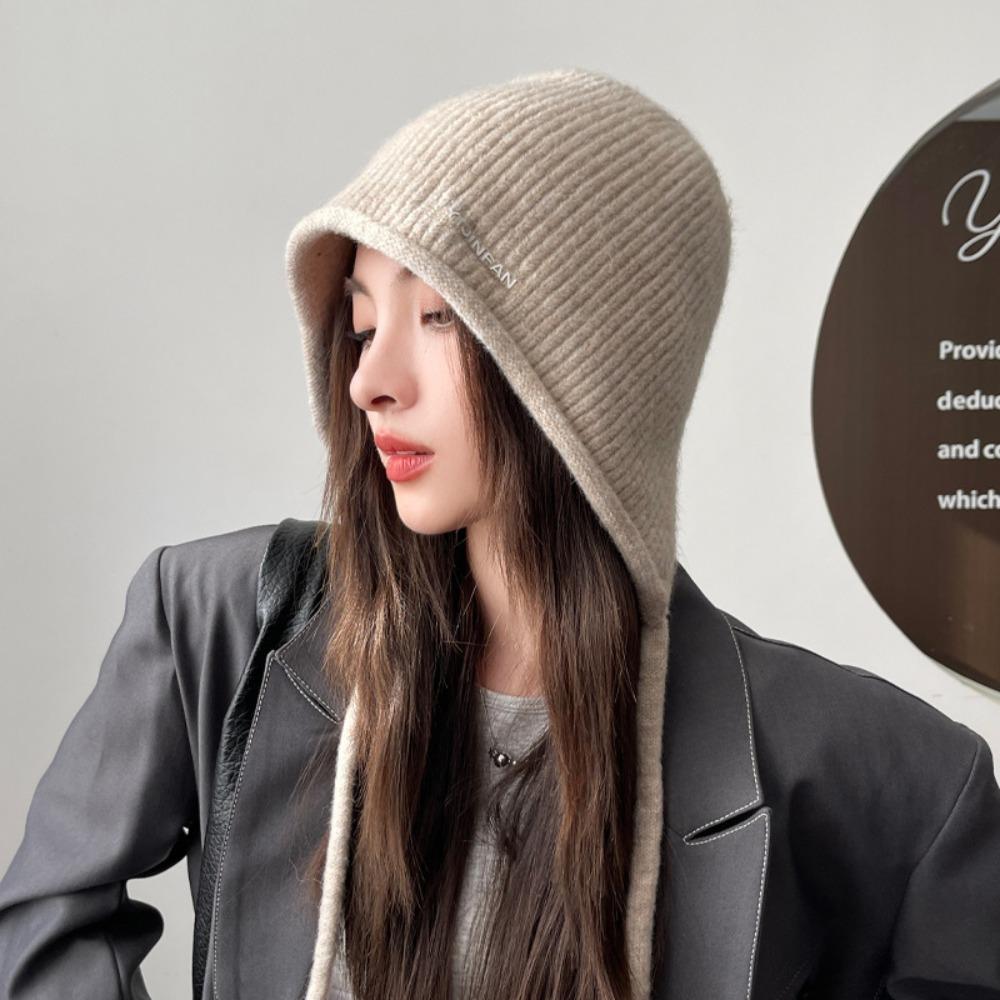 Knitted Windproof Ear Protection Cap Dacron Ear Hat Neck Collar Beanies Cap  Teenage Girls