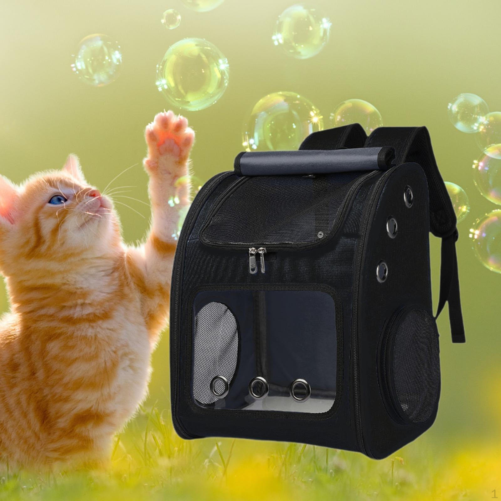 

Сетчатый рюкзак для домашних животных, сумка для переноски, вентилируемая крышка, плечевой ремень, кошка, собака, для улицы чёрный