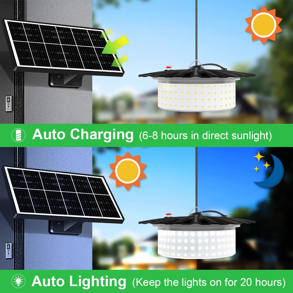 244 LED Solar Pendant Light with Remote Control 5 Modes Motion Sensor Solar Shed Barn Light IP65 Waterproof Indoor Outdoor Hanging Solar Lights