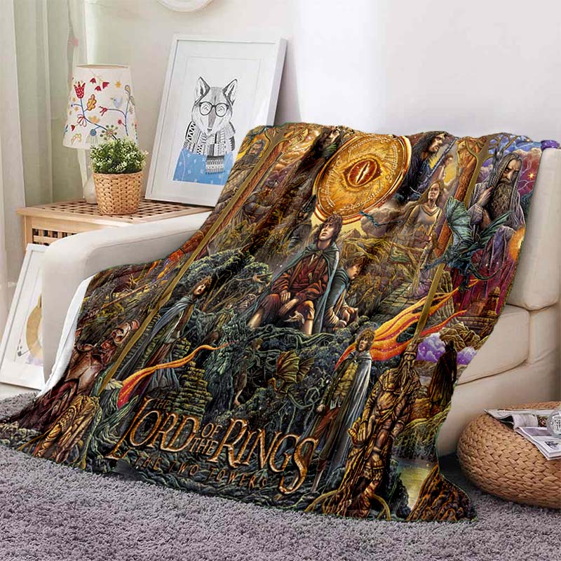 L-Lord of the Rings Movie Print Flannel Blanket Soft Warm Throw For Sofa Bedroom Home Decor Fantasy Film Fan Birthday Present