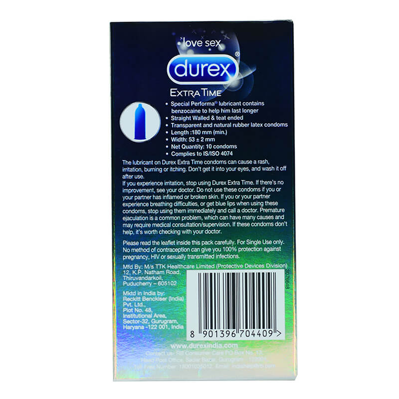 Προφυλακτικά Durex για μεγάλη διάρκεια (10 κομμάτια), Επιπλέον Χρόνος, Durex