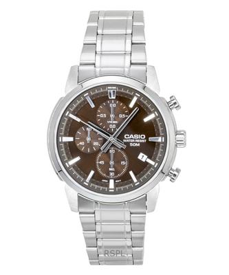 Chronograaf Analoog Roestvrij Staal Bruine Wijzerplaat Kwarts MTP-E510D-5AV Herenhorloge