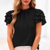 Women's Fashionable Ruffled Round Neck Solid Color Bubble Short Sleeved Top