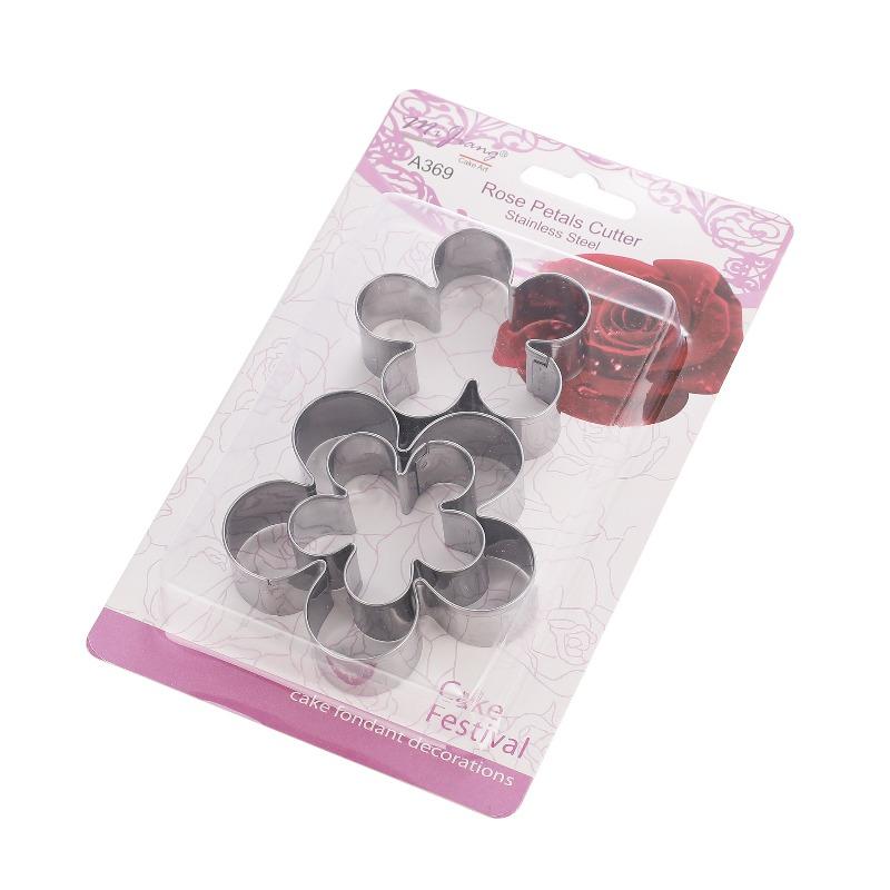 3 pcs of Flower Shaped Cookie Cutters, Stainless Steel Rose Petals Fondant Cutters Pastry Biscuit Molds for Baking DIY