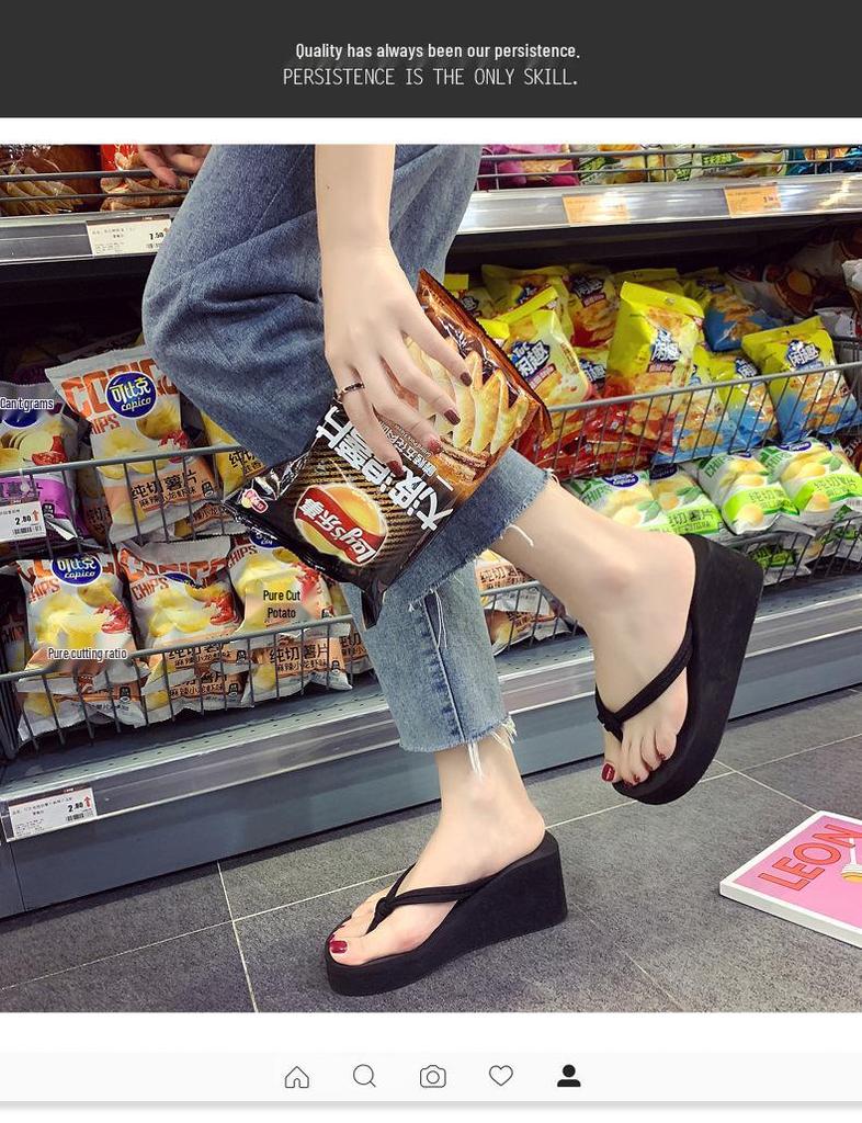 Women's Fashionable 7cm Platform Flip-Flop Slides - Non-Slip Beach Thong Slippers