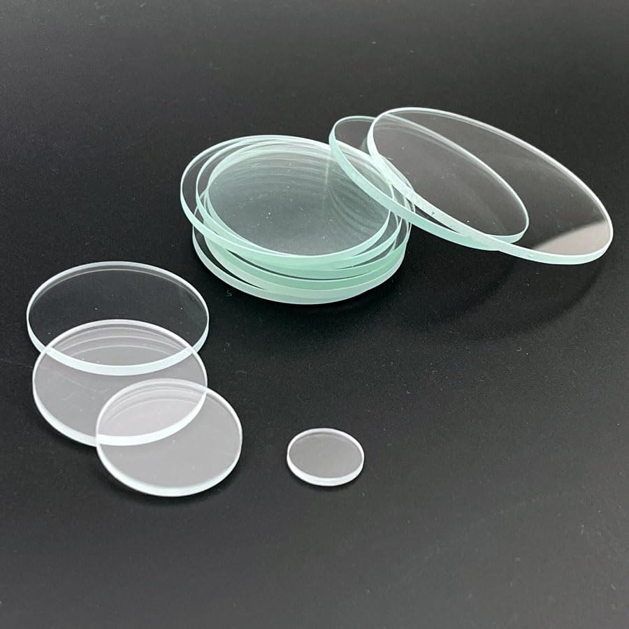 1 Stück 10mm 15mm 18mm 19mm 20mm 21mm 22 23 25 27 28 30mm 32mm 34 35 38 42mm Transparente Runde Flache Glaslinse für LED Taschenlampe Fackel (Für dich : 34mm x