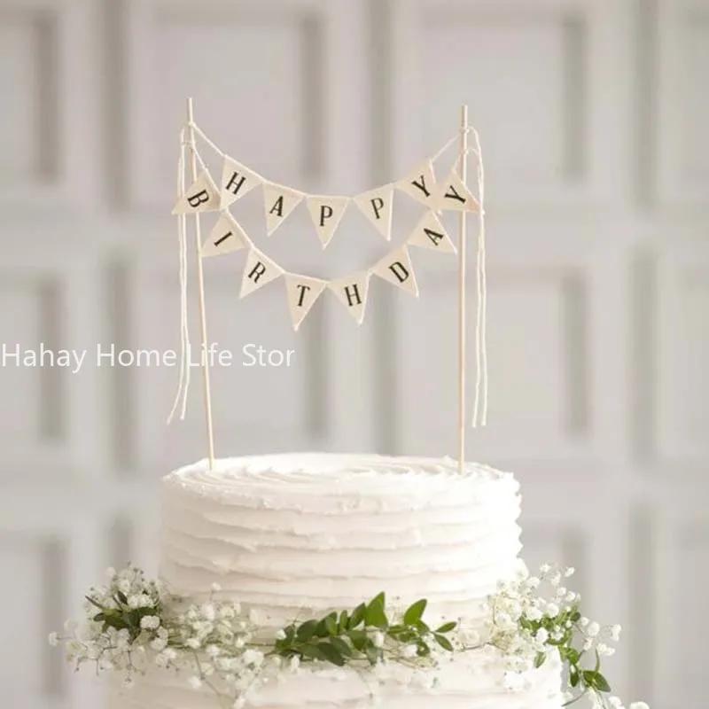 

Флажок для торта на день рождения Декор для выпечки Счастливой вечеринки Декор на день рождения с буквой Креативная ткань Флажки на день рождения Декор для торта своими руками