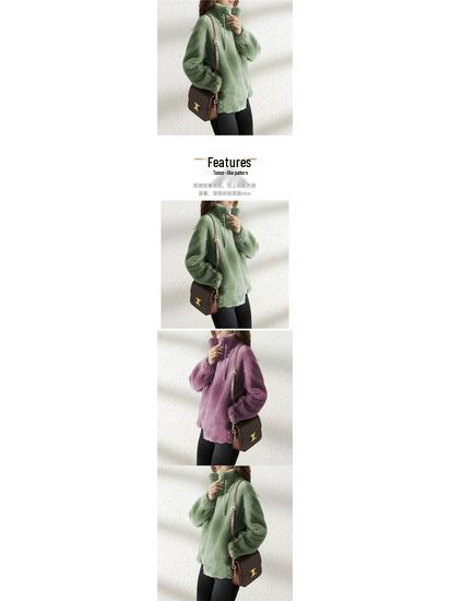 Women's Winter Double-Sided Fleece Coat: Thickened Stand Collar Cardigan Sweater with Zipper