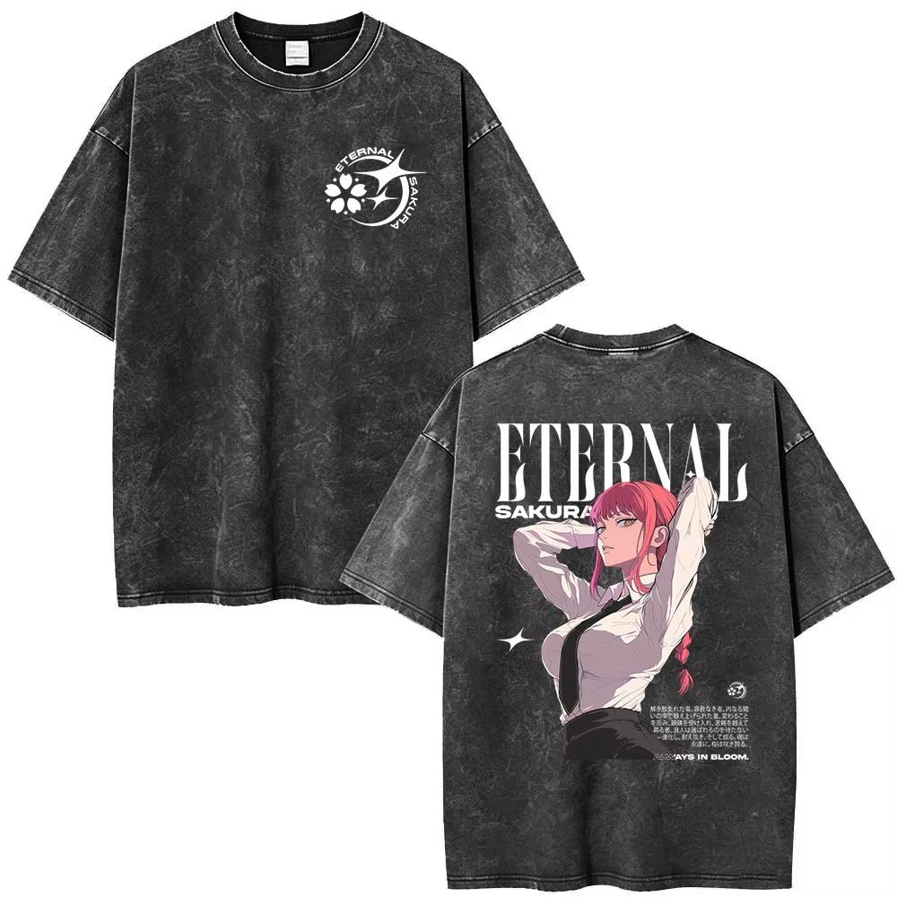 2026 Summer Hot Sale Anime Chainsaw Man Vintage Washed T-shirt Men Women Hip Hop Punk Streetwear Oversized T-shirt