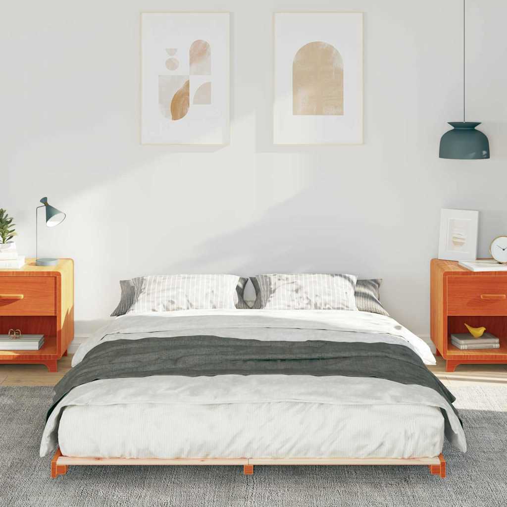 Bed Frame Wax Brown 140 x 220 cm Solid Pine Wood
