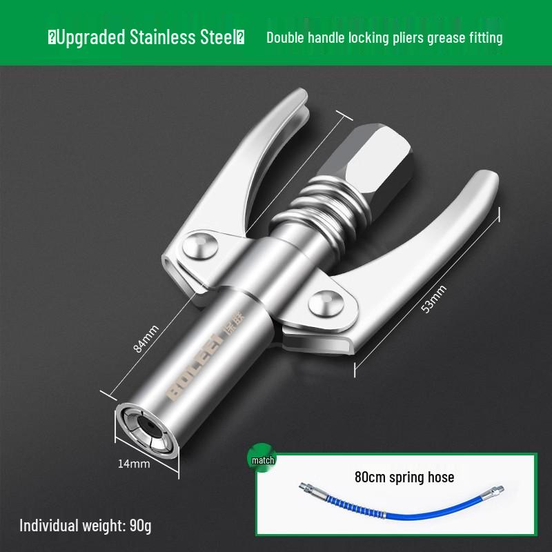 High-Pressure Self-Locking Grease Nozzle with Pliers-Type Grip and Flat Head for Electric, Pneumatic, or Manual Grease Guns