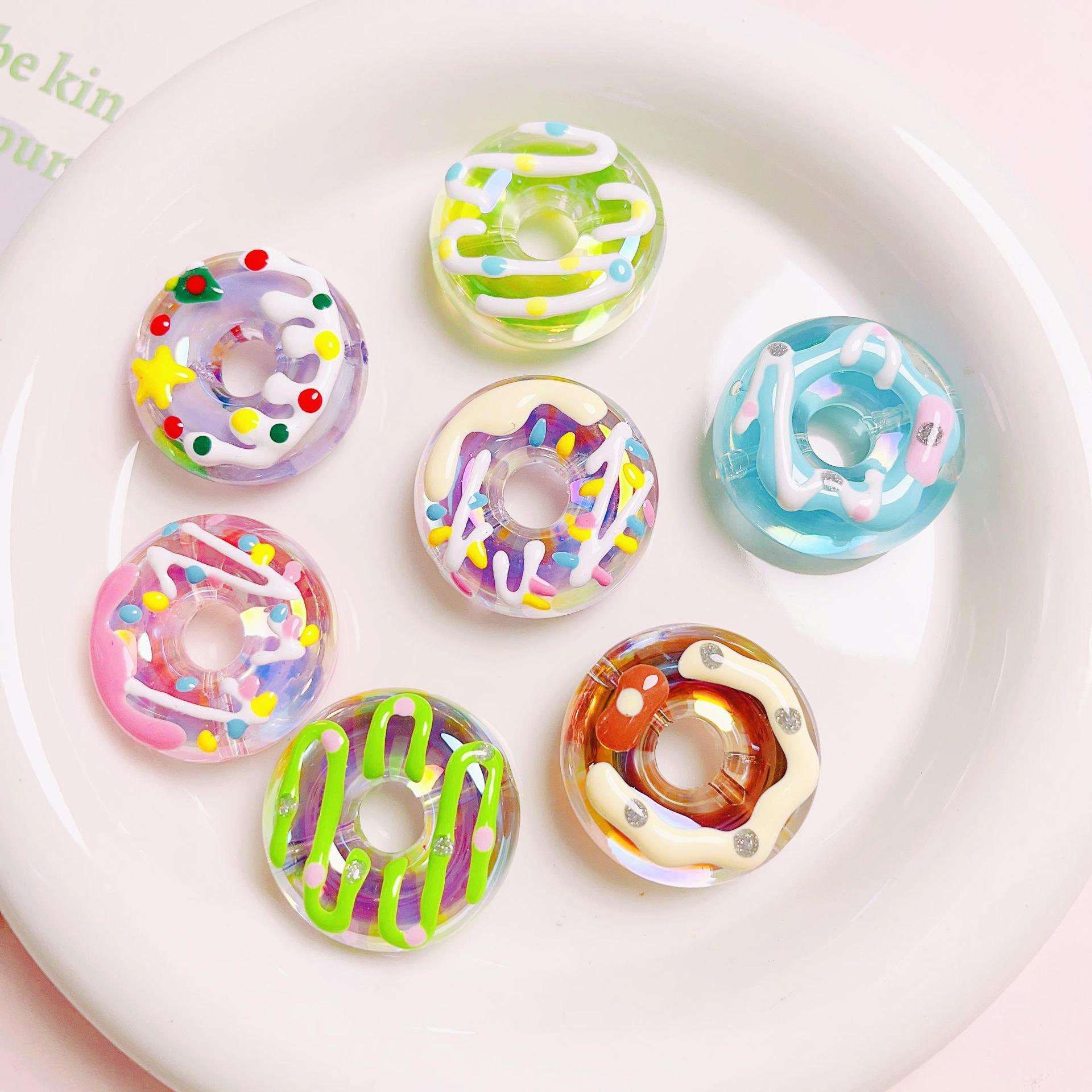 

SW27 Fun Cute Colored Hand Painted Donut Sweet Scattered Beads Loose Colorful Handmade Necklace Bracelet Diy Beads Accessories 30mm(3pcs)